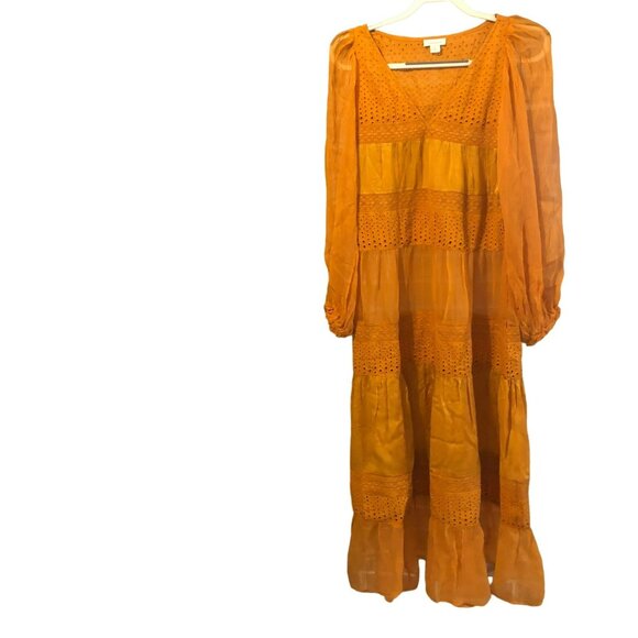 Sundance Romance Embroidered Lace Sheer Dress V Neck Rust Sz Small Boho Hippie - Picture 2 of 8